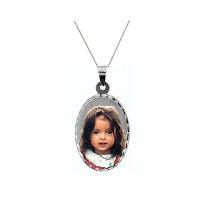 Personalised 9ct White Gold Oval 30mm Photograph Pendant