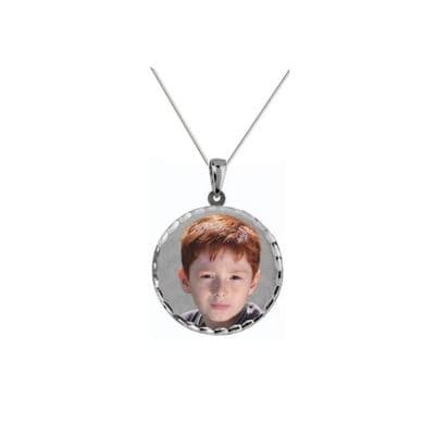 Personalised 9ct White Gold Round 24mm Photograph Pendant