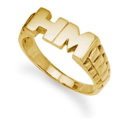 Personalised 9ct Yellow Gold 14mm x 7mm Brick Link Initials Ring