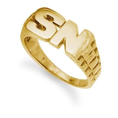 Personalised 9ct Yellow Gold 17mm x 10mm Brick Link Initials Ring