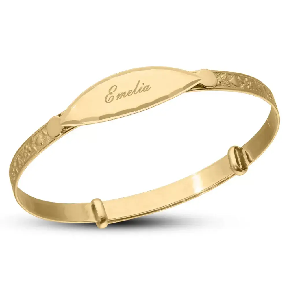 Personalised 9ct Yellow Gold Childrens ID Expander Bangle