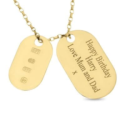 Personalised 9ct Yellow Gold Double Dog Tag Pendant