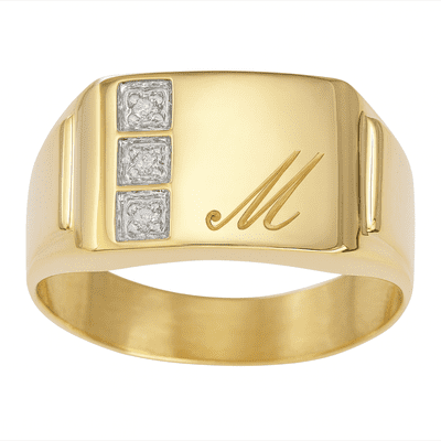 Personalised 9ct Yellow Gold Initial Diamond Set Gents Signet Ring
