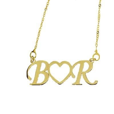 Personalised 9ct Yellow Gold Two Initial Heart Necklace