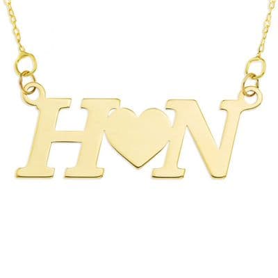 Personalised 9ct Yellow Gold Two Initials With Heart Necklace