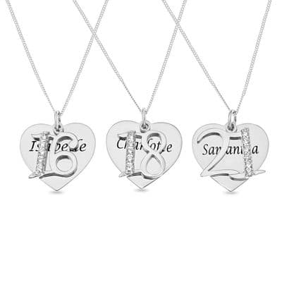 Personalised Sterling Silver Age & Name Heart Pendant