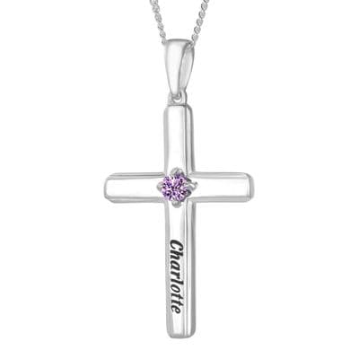 Personalised Sterling Silver Birthstone Cross Pendant