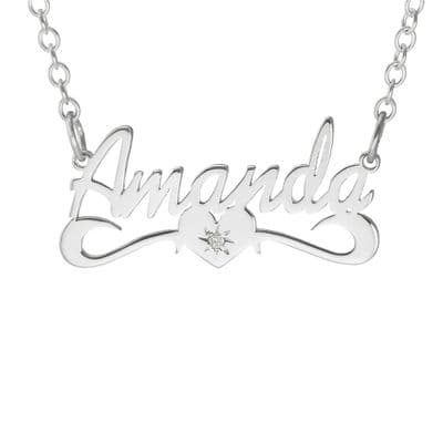 Personalised Sterling Silver Diamond Set Name Necklace