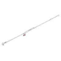 Personalised Sterling Silver Girls Figaro ID Bracelet with Heart Pink CZ Charm