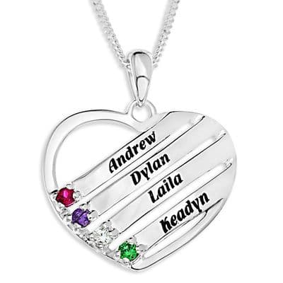 Personalised Sterling Silver Name & Birthstone Heart Pendant