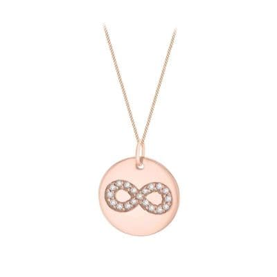 Rose Gold Plated Sterling Silver CZ Infinity Round Disc Pendant