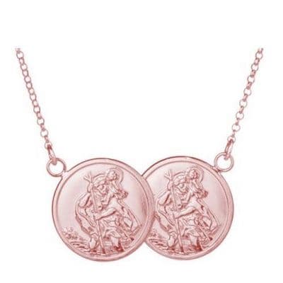 Rose Gold Plated Sterling Silver St Christopher Full Two Coin Holly Necklace