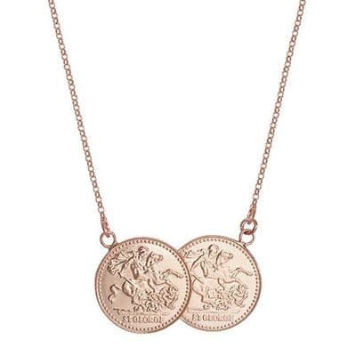 Rose Gold Plated Sterling Silver St George Full Two Coin Holly Necklace