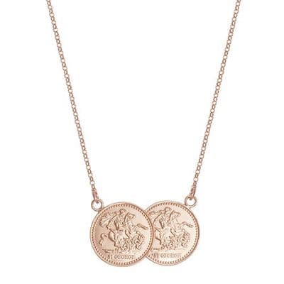 Rose Gold Plated Sterling Silver St George Half Two Coin Holly Necklace