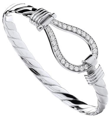 Silver Mens CZ Hook Bangle