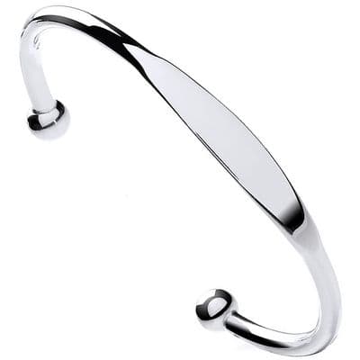 Silver Mens Solid ID Plate Torque Bangle