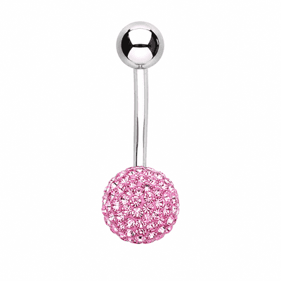 Stainless Steel Pink Crystal Ball Belly Bar