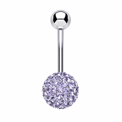 Stainless Steel Purple Crystal Ball Belly Bar