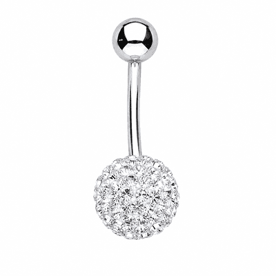 Stainless Steel White Crystal Ball Belly Bar