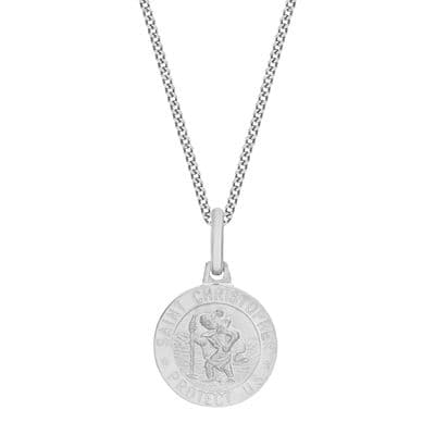 Sterling Silver 12mm St Christopher Round Satin Pendant