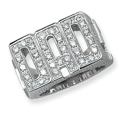 Sterling Silver 13g CZ ID Sides Dad Ring