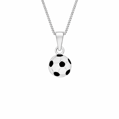 Sterling Silver 14mm Black and White Enamel Football Pendant