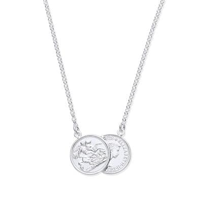 Sterling Silver 17 inch Double Coin Pendant Necklace