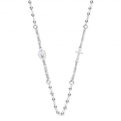 Sterling Silver 18 Inch Inline Rosary Bead Necklace
