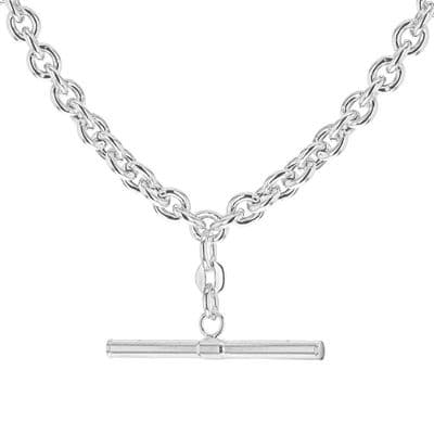 Sterling Silver 18 Inch T-Bar Belcher Chain Albert Clasp Necklace