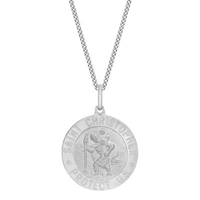 Sterling Silver 21mm St Christopher Round Satin Pendant