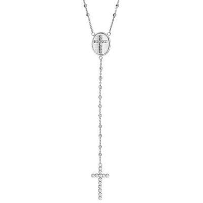 Sterling Silver 24 Inch CZ Rosary Bead Necklace