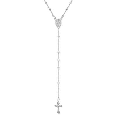 Sterling Silver 24 Inch Rosary Bead Cross Necklace