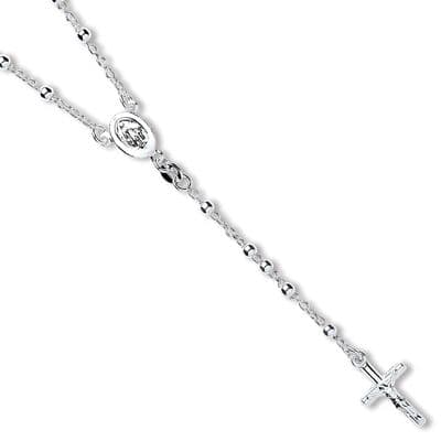 Sterling Silver 24 Inch Rosary Bead Crucifix Cross Necklace