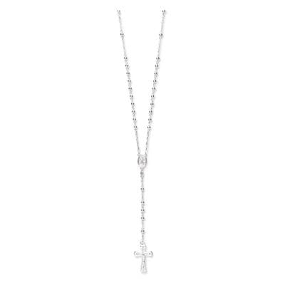 Sterling Silver 24 Inch Rosary Bead Cut Out Cross Necklace
