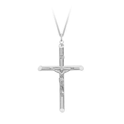 Sterling Silver 27mm x 50mm Tubed Crucifix Pendant