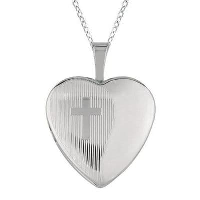 Sterling Silver 30mm Cross Family Heart Locket