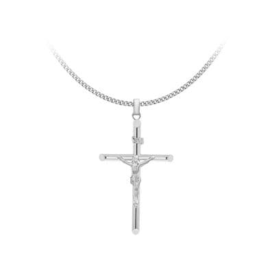 Sterling Silver 40mm x 70mm Tubed Crucifix Pendant