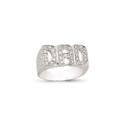Sterling Silver 5g CZ Patterned Sides Dad Ring