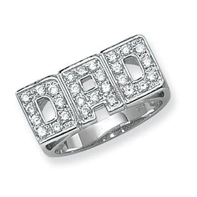 Sterling Silver 6g CZ ID Sides Dad Ring