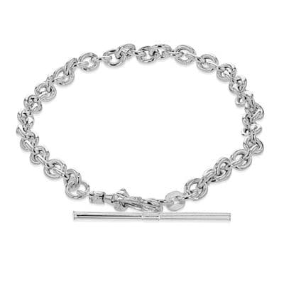 Sterling Silver 7 Inch T-Bar Belcher Chain Albert Clasp Bracelet