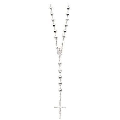 Sterling Silver 7mm 28 Inch Rosary Bead Cross Necklace
