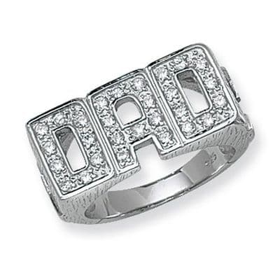 Sterling Silver 8g CZ ID Sides Dad Ring