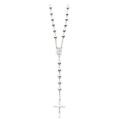 Sterling Silver 8mm 28 Inch Rosary Bead Cross Necklace