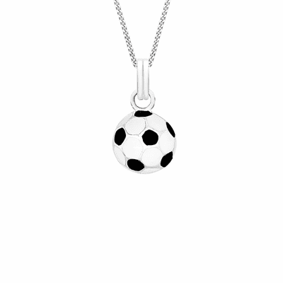 Sterling Silver 9.5mm Black and White Enamel Football Pendant