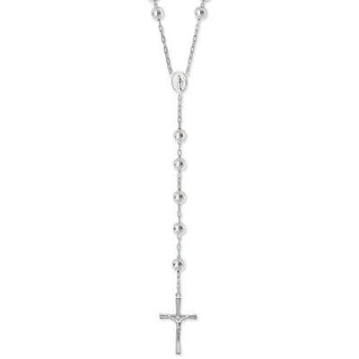 Sterling Silver 9mm 28 Inch Heavyweight Rosary Bead Cross Necklace