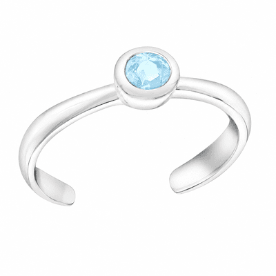 Sterling Silver Blue 3.5mm Round CZ Toe Ring