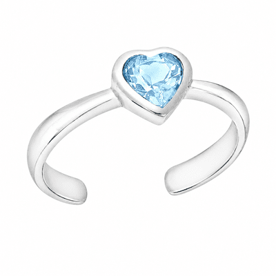 Sterling Silver Blue 4.5mm x 4mm Heart CZ Toe Ring