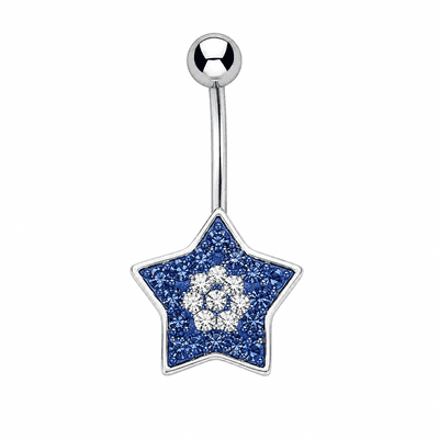 Sterling Silver Blue Crystal Star Belly Bar