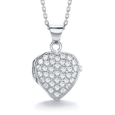 Sterling Silver Cubic Zirconia Heart Shaped Locket