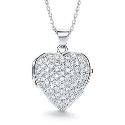 Sterling Silver Cubic Zirconia Large Heart Shaped Locket